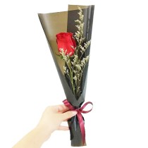 Mini Bouquet Une Rose Rouge avec Gypsophile