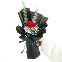 Single Stalk Red Rose with Gypsophila and Eucalyptus Mini Bouquet