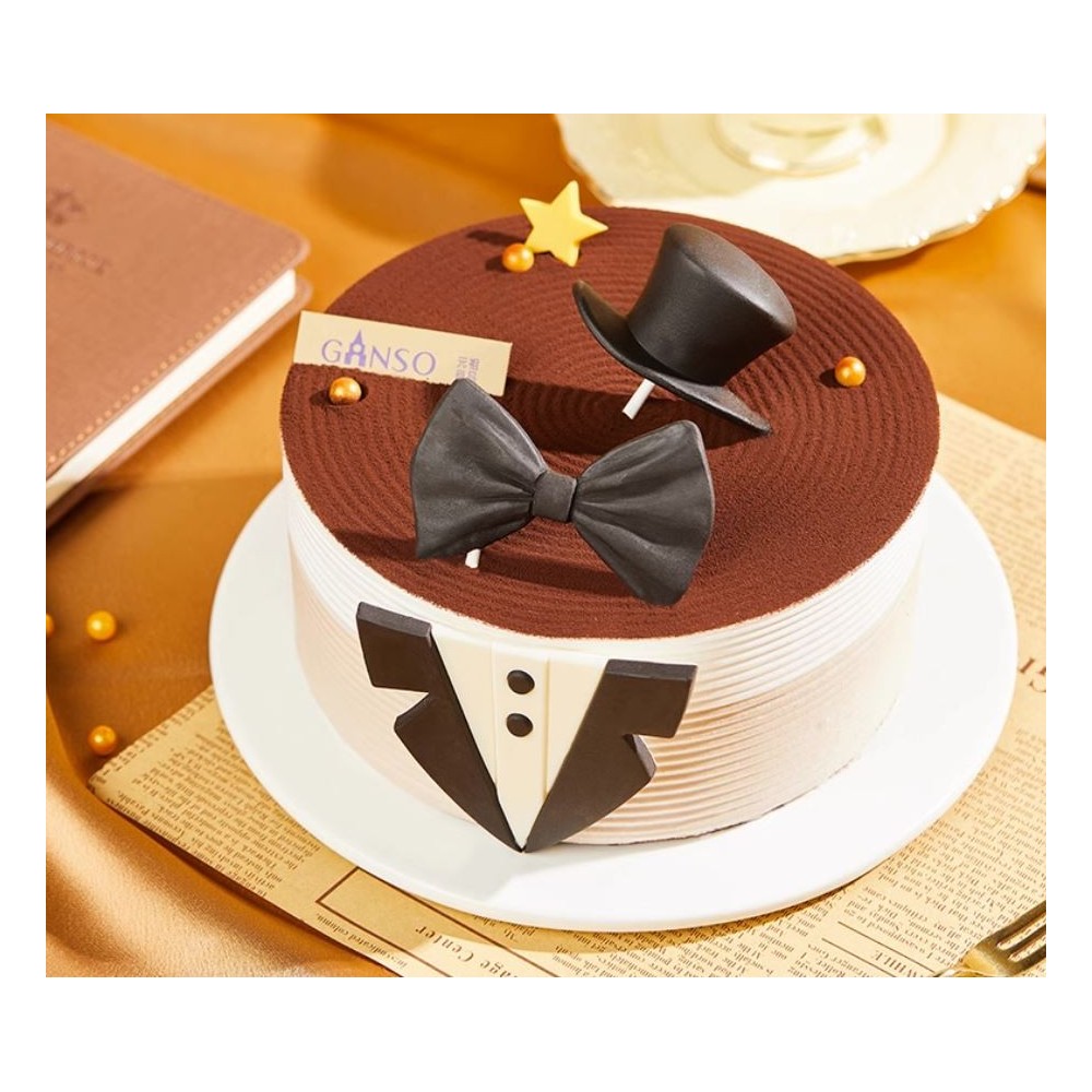 [Boutique Ganso]  Gâteau D'anniversaire Style Gentleman Cravate au Chocolat, Fruits et Crème