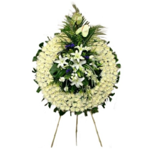 Funeral wreath - White Chrysanthemum, Green palms and White Lilies