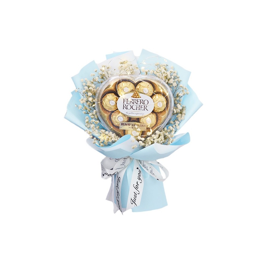 Il Mini Bouquet Ferrero Rocher Scatola di Cioccolatini e Gypsophila « Little Cute »