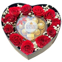 La Scatola Regalo a Forma di Cuore di Rose Rosse e Ferrero Rocher « Profondo Affetto »