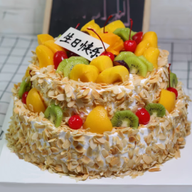 Mix Fruits Double Layer Round Shaped Birthday Cake