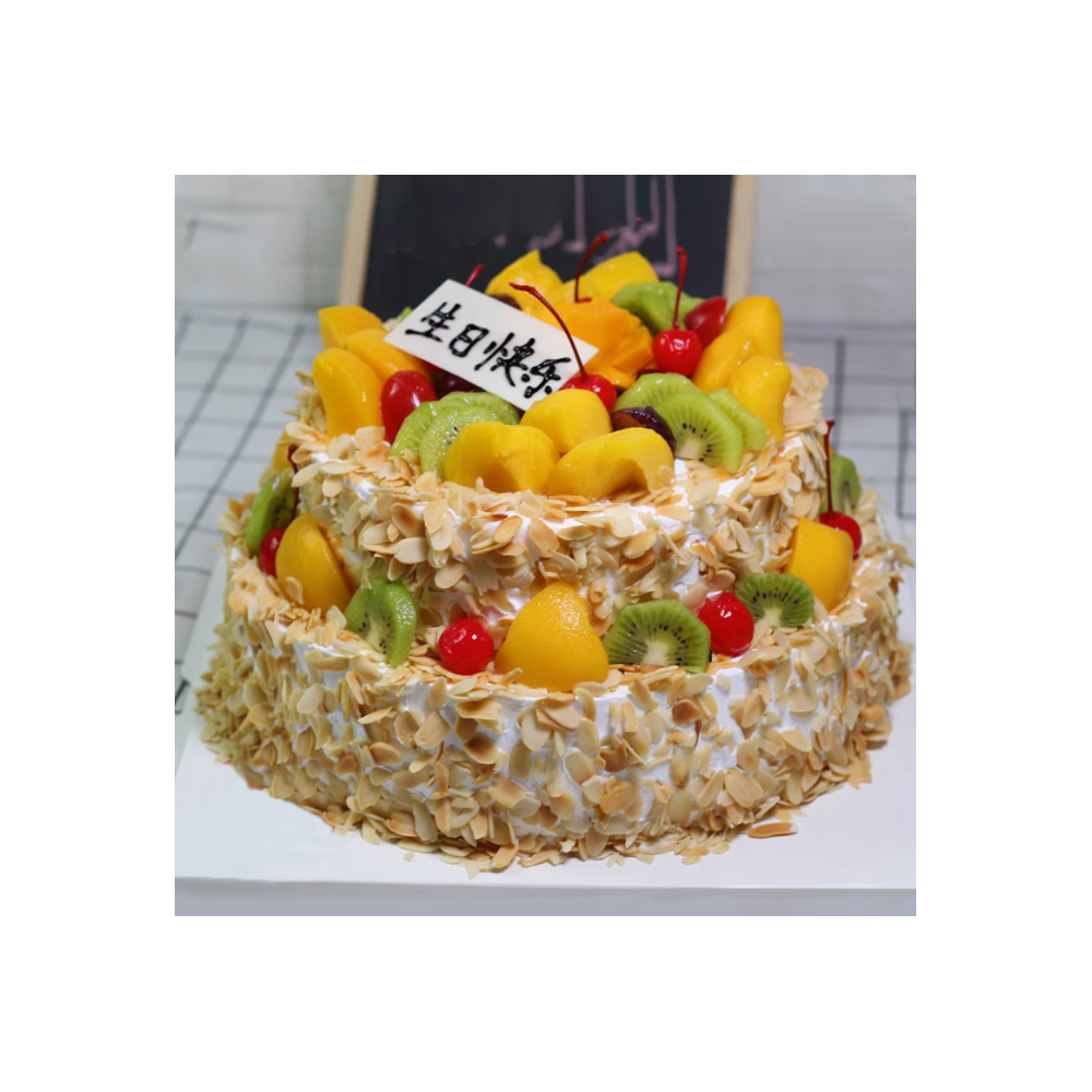 Mix Fruits Double Layer Round Shaped Birthday Cake