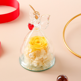 Preserved Rose & Hydrangea Flowers in Angel Glass Dome