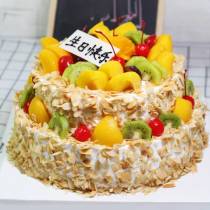 Mix Fruits Double Layer Round Shaped Birthday Cake