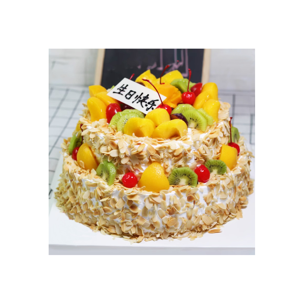 Mix Fruits Double Layer Round Shaped Birthday Cake