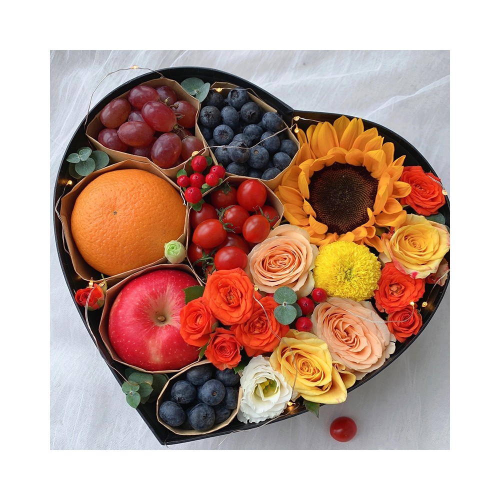 Coffret Cadeau Coeur Fruits et Fleurs « Mon Coeur est Seulement pour Toi »