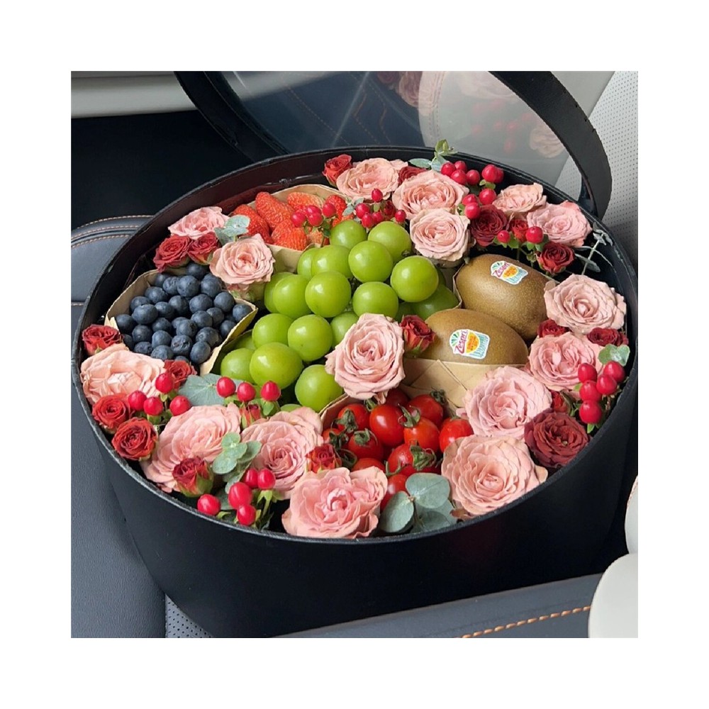 Scatola Regalo di Fiori Dolce e Frutta Fresca