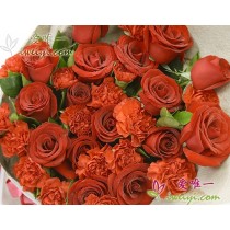 16 roses rouges premium et 14 œillets rouges